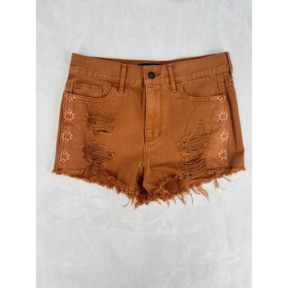 Hollister Short-Short Womens Size 3 W26 Orange High Rise Distressed Embroidered